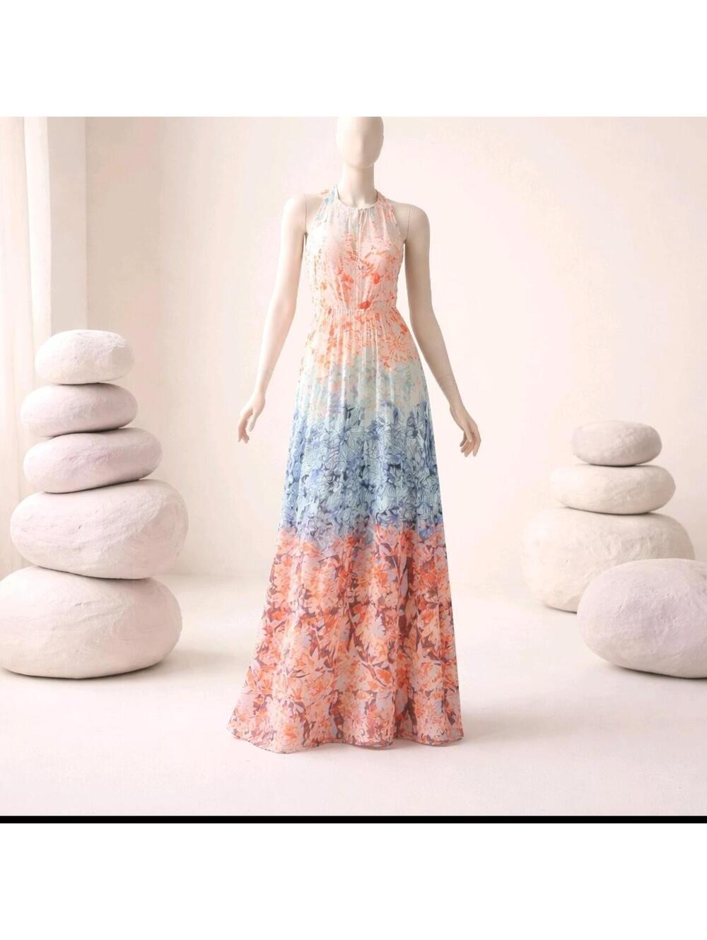 H&M Floral Multicolor  Halter Women's Maxi Dress Size 4  Sleeveless Lined